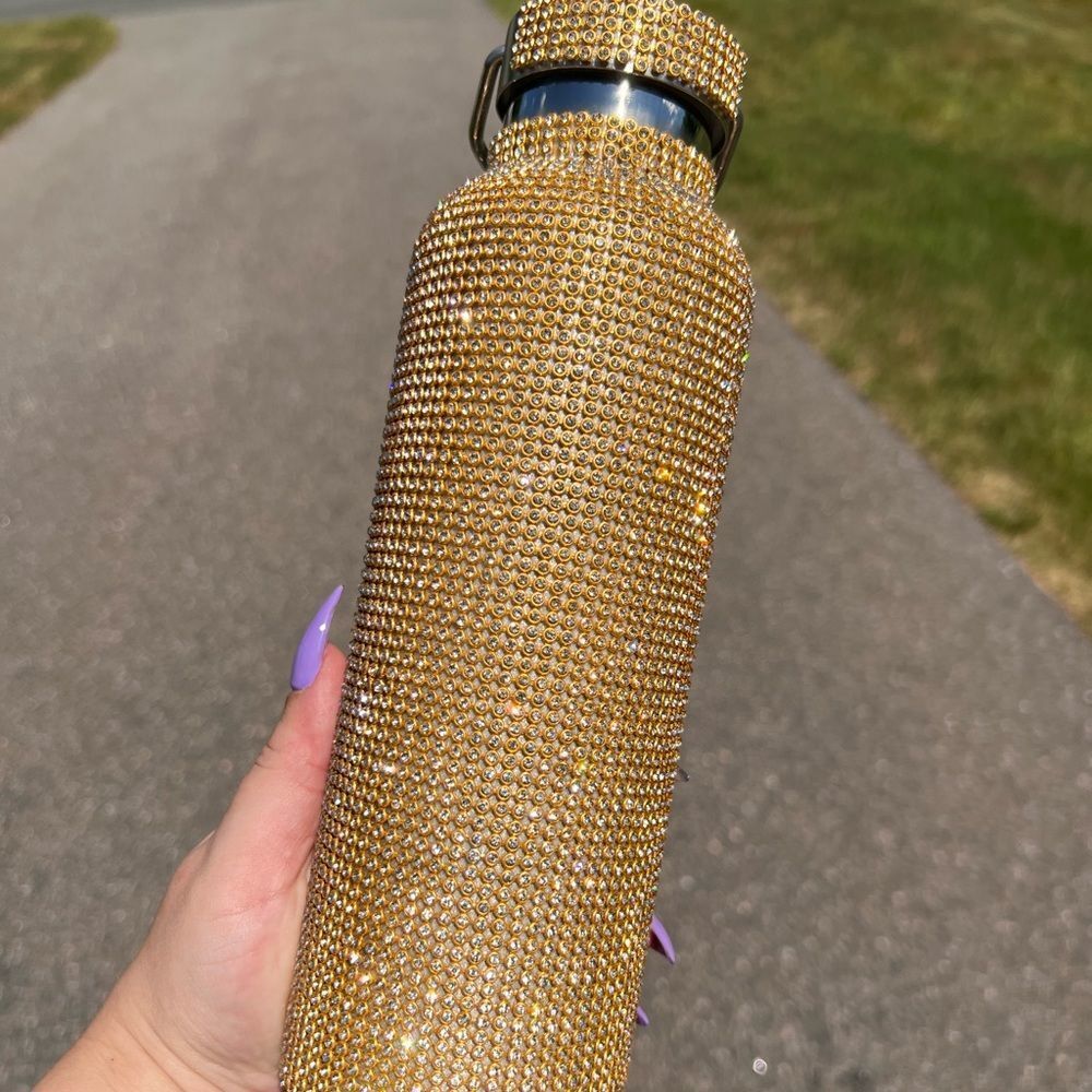 Gold Rhinestone Stainless Steel Insulated Water Bottle & Gold Detachable Chain - Picture 3 of 4